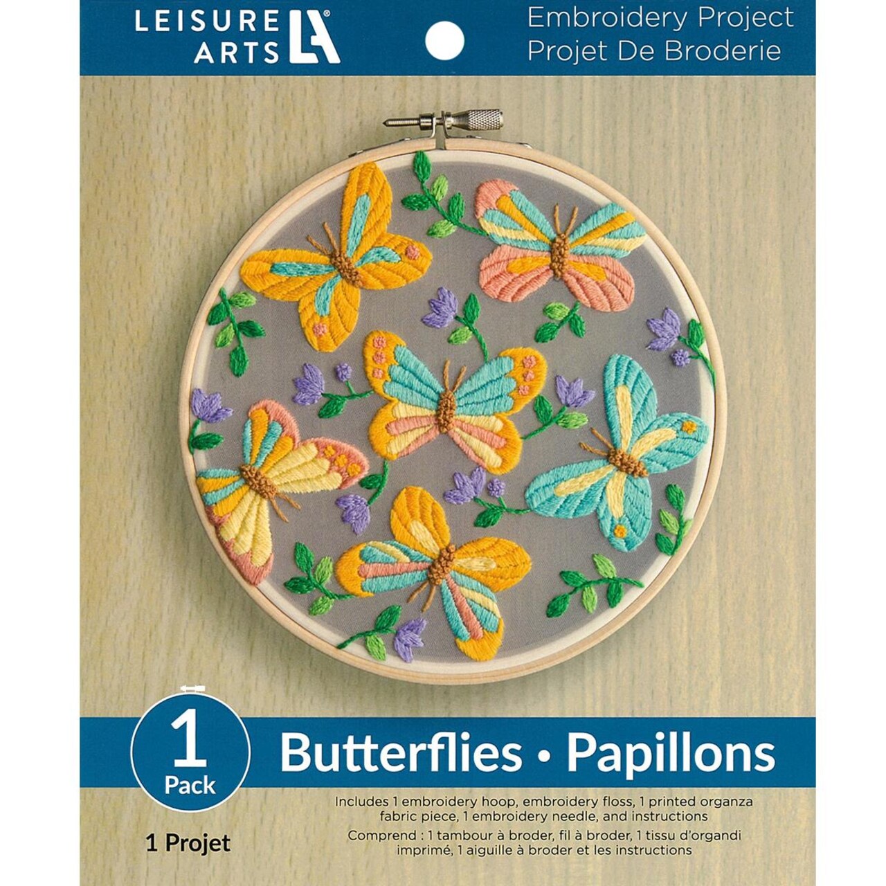 Leisure Arts Embroidery Kit 6" Butterfly – Cross Stitch Starter Set for Beginners, DIY Needlework Project for Adults, Includes Hoop, Thread, and Pattern